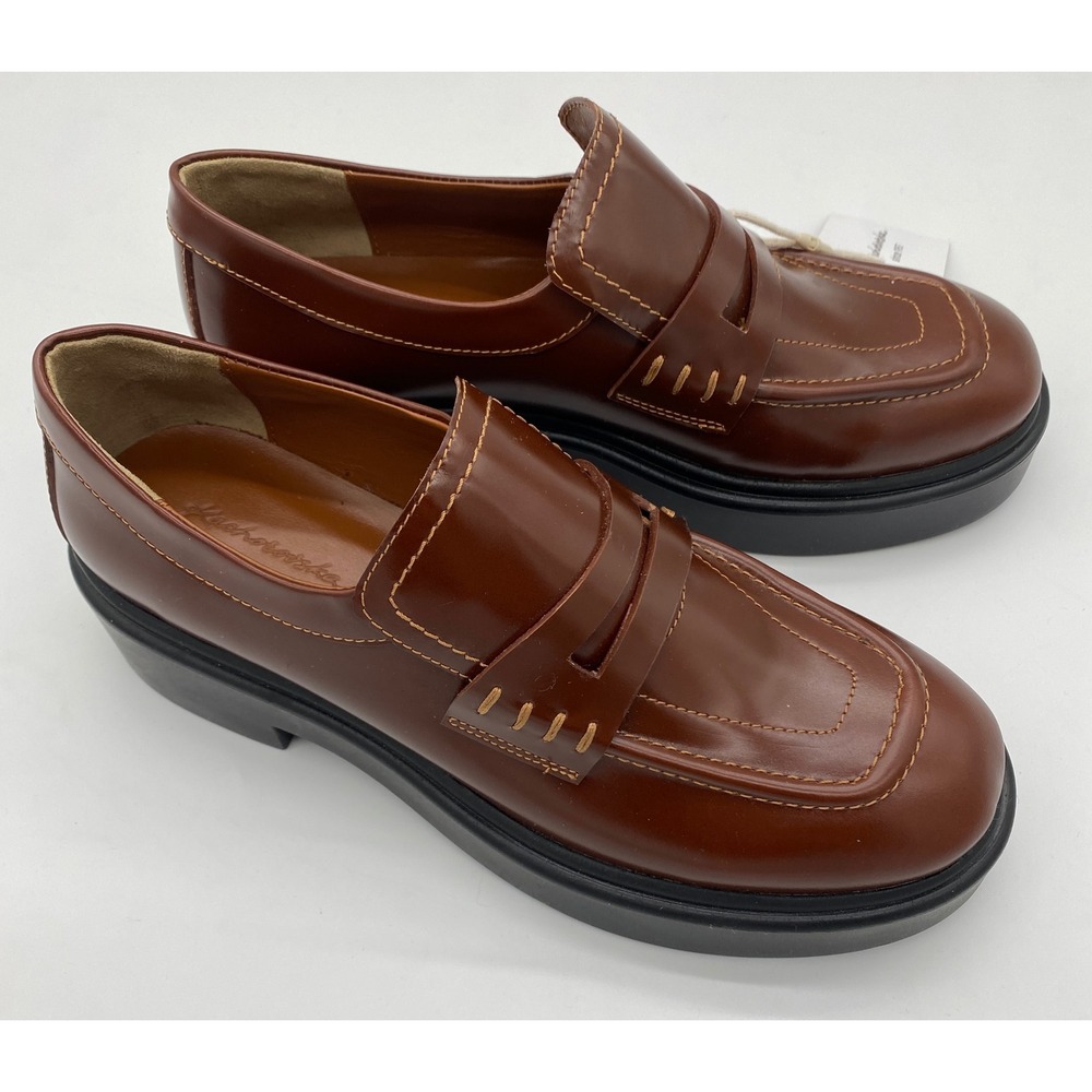 Kachorovska Brown Leather Platform Loafers Square Toe Chunky Shoes EU 37 NEW - Picture 4 of 6